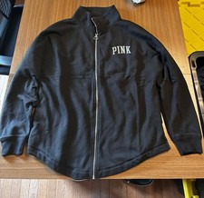 Victoria Secret Pink Women  s Small All Day Cotton Full Zip Black With Sparkles