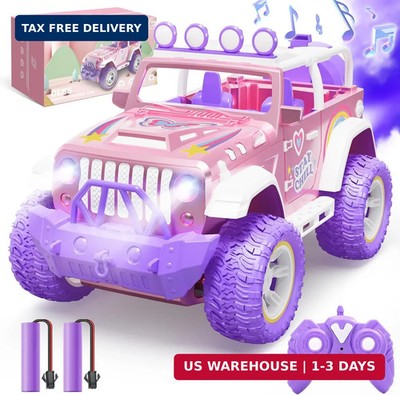 DEERC Pink Remote Control Car for Girls with Fog Mist & Music, 1:16 RC Car with 