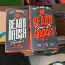 Wild Willies Beard Growth Gummies Berry Blast 60 Ct + Beard Bristle Brush 