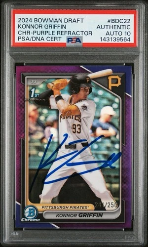 KONNOR GRIFFIN Signed Auto 2024 1st Bowman Purple Refractor /250 PSA Auto 10