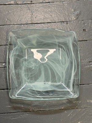Große Kunstglas Schmuckschale 25 cm eckig klar weiß Wirbel Schmuckschale