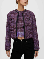Maje Jacke Violett Tweed Wolle Gr. 34 Damen Blazer Tweedjacke Lila MFPVE00424