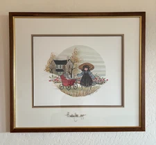 P. Buckley Moss "Red Carriage" 1985 Famed Signed Glass 840/1000 Rare print.