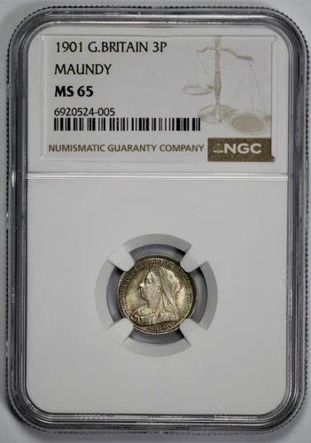 1901 Great Britain Maundy 3P Threepence NGC MS 65 Toned Sea Green Reverse
