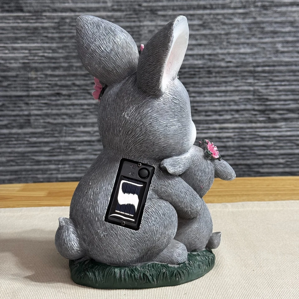 Estatuilla de conejito de cerámica con luces solares impermeable jardín conejo decoración regalo Foto 4 de 4