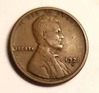 Lincoln cent; 1921 S circulated; strong date and MM