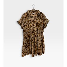 Umgee Leopard Print Tiered Shirt Dress Size Small Short Sleeve Animal Print