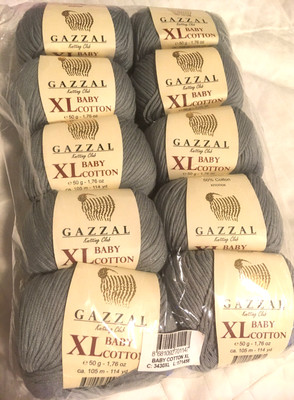 10 Gazzal XL BABY COTTON Yarn GRAY Ten Balls 50g each Made in Turkey
