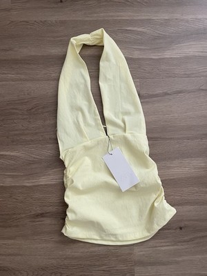 Zara Top Viral Neckholder gelb Zitrone gerafft babydoll sold out boho chic