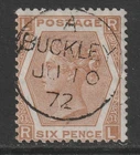 SG122a 6d chestnut superb used  Buckley cds 10 July  1872 cat £97 with premium