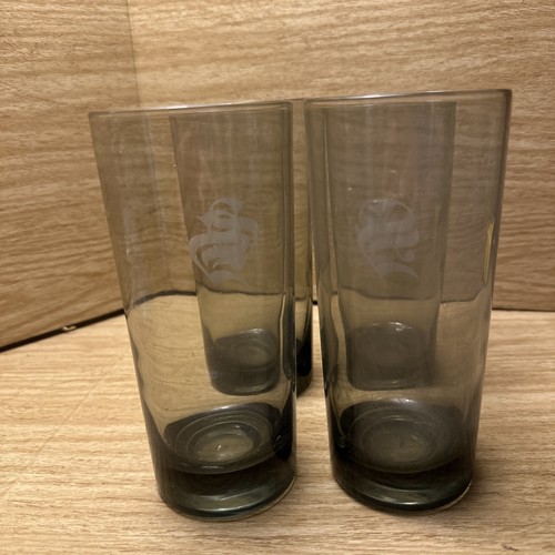 Vtg Libbey Monogram Initial S Etched Glass Smoke Smoky Brown Glass Tumbler Tall - Picture 4 of 4