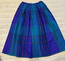 Clubhouse collection vintage pure wool plaid pleated skirt blue purple green 10