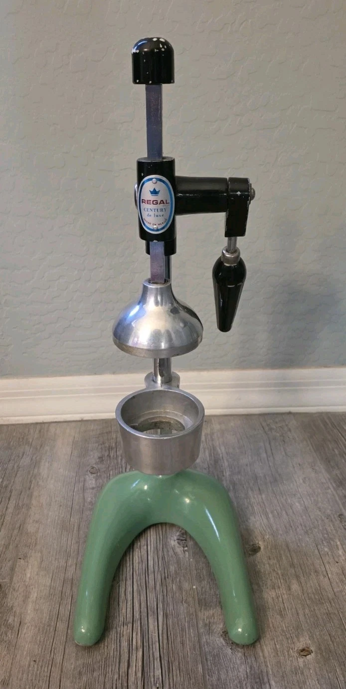 Vtg Regal Chrome & Green Enamel Manual Juicer Citrus Press Incomplete No Reamer