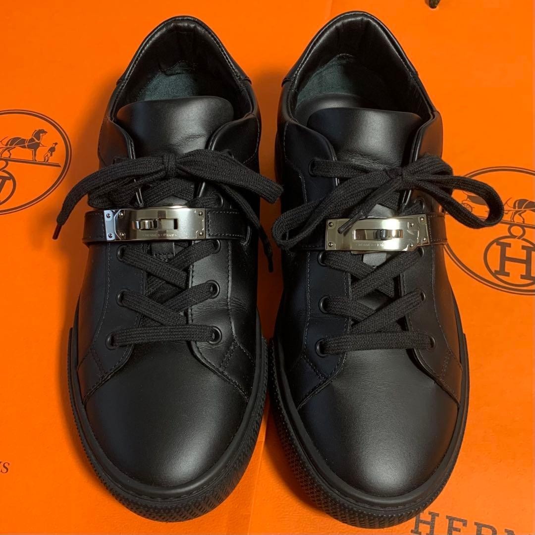HERMES Sneakers Day Size 40.5 Leather Black Kelly Near Mint | eBay