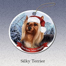 Holiday Pet Gifts Silky Terrier Santa Hat Dog Porcelain Christmas Tree Ornament