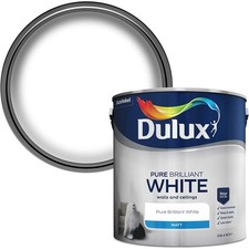 Dulux Matt Pure Brilliant White 2.5L Paint Walls Ceilings Non Reflective Finish