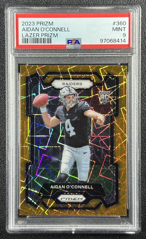AIDAN O'CONNELL PSA 9 2023 PANINI PRIZM #360 ROOKIE LAZER RC RAIDERS 8414