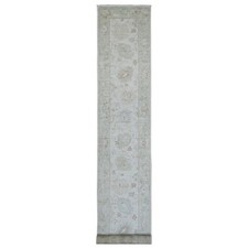 2'10" x 19' White Angora Oushak Leaf Design Wool Hand Knotted Runner Rug R89907