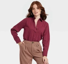 Women's Long Sleeve Relaxed Fit Button-Down Boyfriend Shirt - A New Day sz. XS