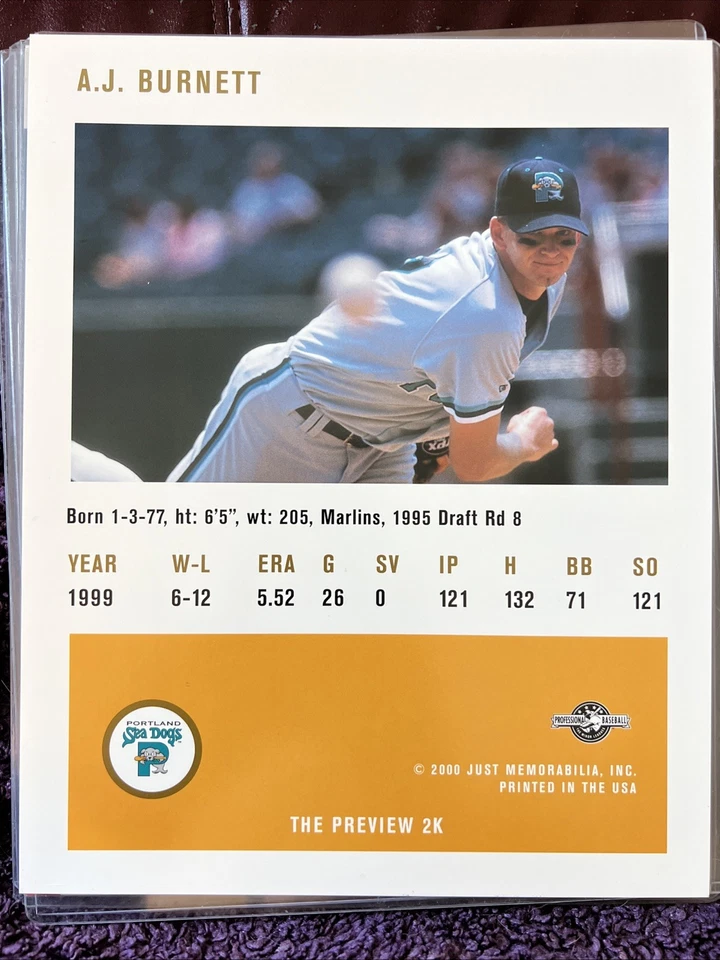 Just Minors 2000 - Autógrafos justificables A.J. Burnett #BA-03 (AU) Foto 2 de 3