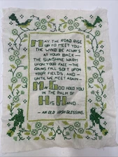 Completed Cross Stitch “An Old Irish Blessing”  Unframed 13x10 Green