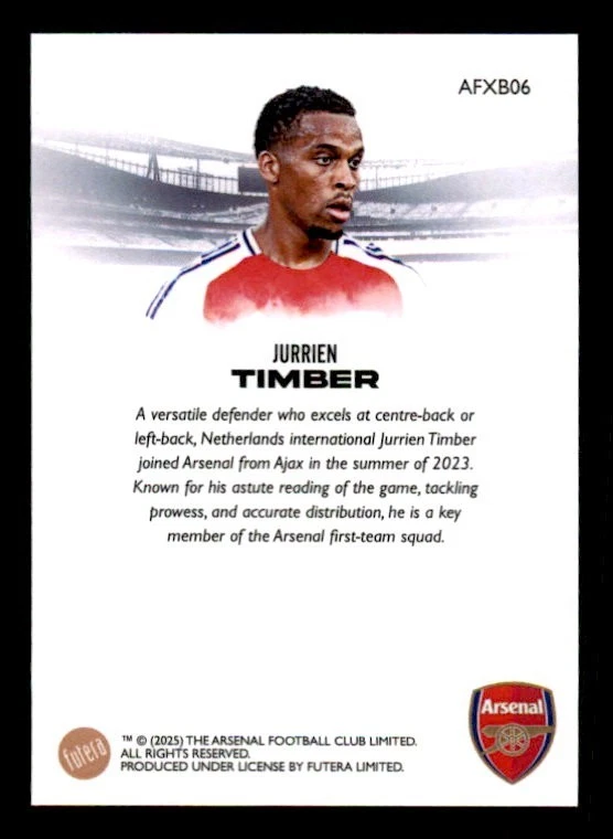 2024-25 Futera FX Arsenal FC Portraits Base #AFXB06 Jurrien Timber - Image 2 of 2