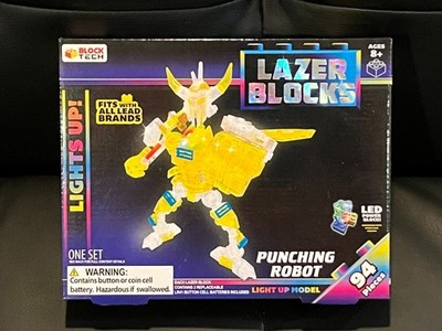 Block Tech Lazer Building Blocks Lights Up Punching Robot Mech Fits Legos! - NEW