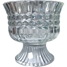 Vintage 1986 FTDA Clear Pressed Glass Pedestal Compote Bowl Vase Candy Dish 5.5”