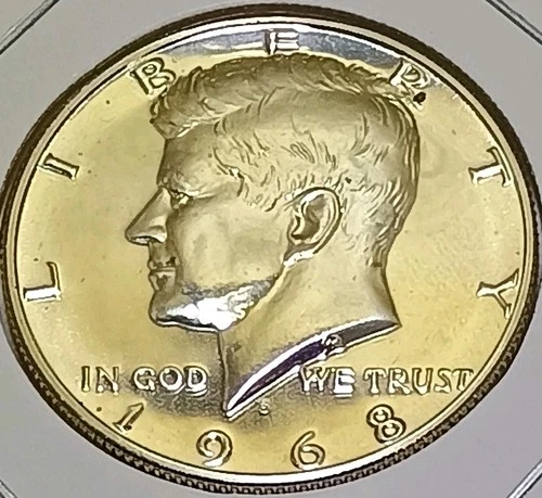 1968 S PROOF 40% SILVER KENNEDY HALF DOLLAR *FREE SHIPPING* IN 2x2 Coin Flip