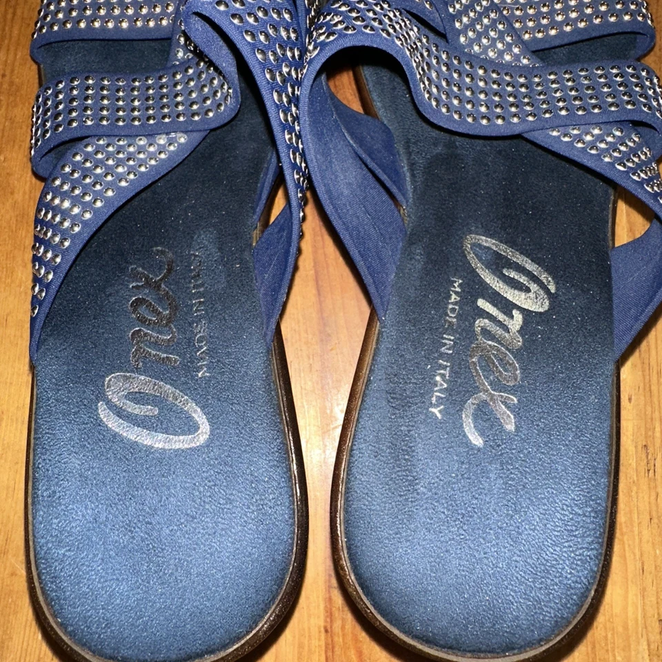 Sandália anabela Onex Made in Italy Prelude feminina azul marinho com strass 8.5 - Imagem 2 de 4