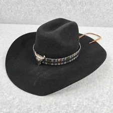 MHT Master Hatters Texas Mens Size 6 3/4 Black 3X Beaver Felt Steer Head Band