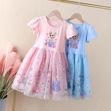 Kids Girl Frozen Elsa Princess Dresses Tutu Dress Up Fancy Mesh Cosplay Costume