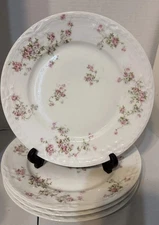 Haviland & Co. Limoges China Schleiger #42 Pink Roses 9.5” Dinner Plates (4)