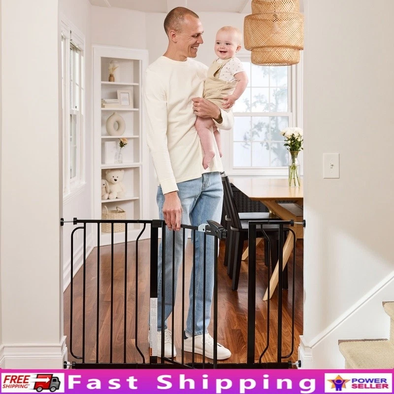 Extra Wide Baby Gate Adjustable Safety Doorway Barrier Metal Walk Through Design