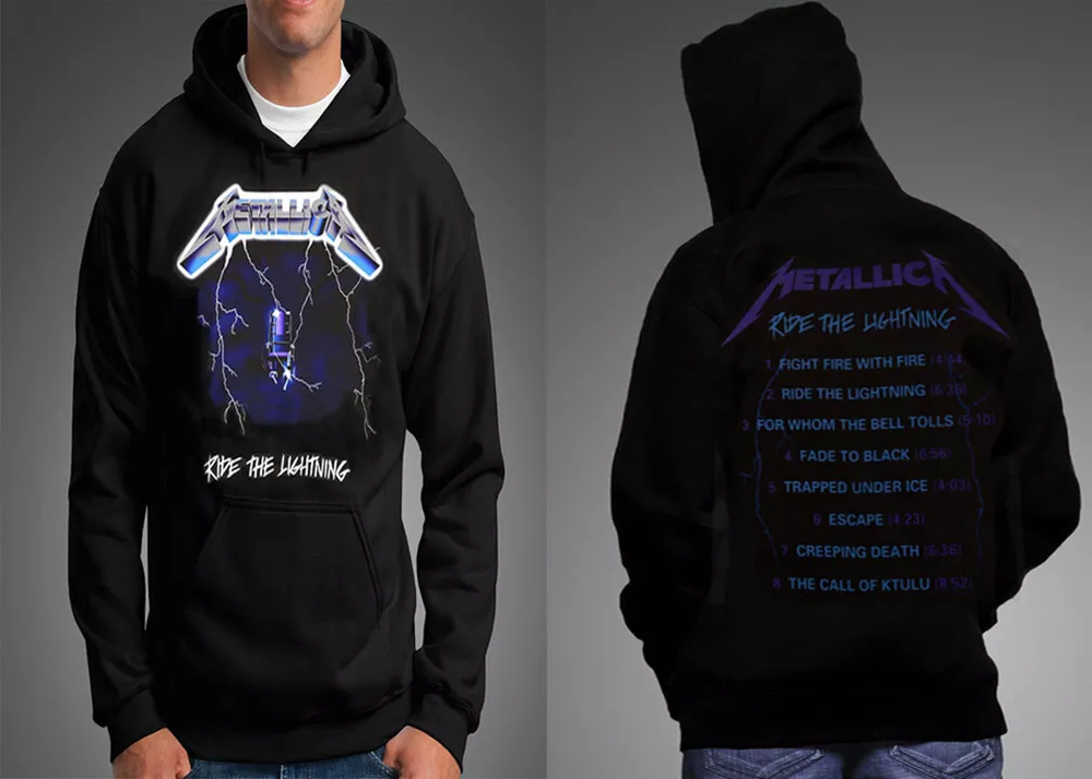 METALLICA RIDE THE LIGHTNING BLACK HOODIE FRONT &BACK PRINT THRASH METAL PUNK