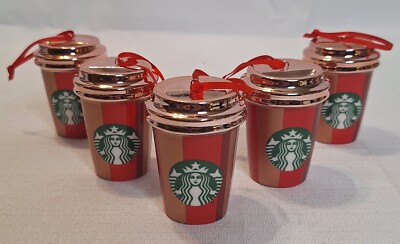 5 2018 Starbucks Red & Gold Ceramic Cup Holiday Christmas Tree Ornaments |  eBay