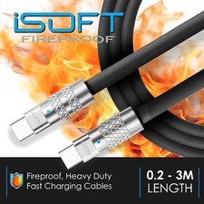 FireProof Fast Charger Cable USB Type C For iPhone 15 Plus Pro Max Charging Lead