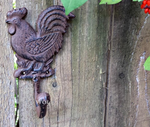 Rustic Country Rooster Chicken Shabby Wall Hanging Utility Hook Bird Hanger Rust - Picture 3 of 3