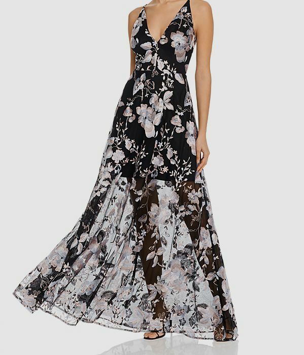 Avery G Women's Black Sleeveless Floral-Embroidered Illusion Gown Dress  Size 2