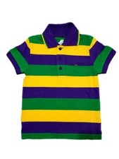 Child Small Mardi Gras Classic Stripe Purple Green Yellow Knit Short Sleeve Polo
