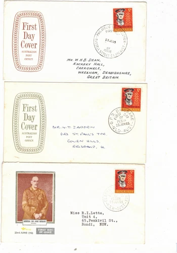 Australia 1965 5d Monash on OFFICIAL & ROYAL FDCs    (3 Covers)