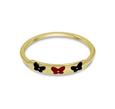 Enamel Butterfly Womens Band Stackable Ring 14k Yellow Gold