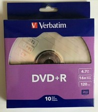 1 Verbatim DVD R Recordable Disc, 4.7GB, 16x, Silver, 10/Pack