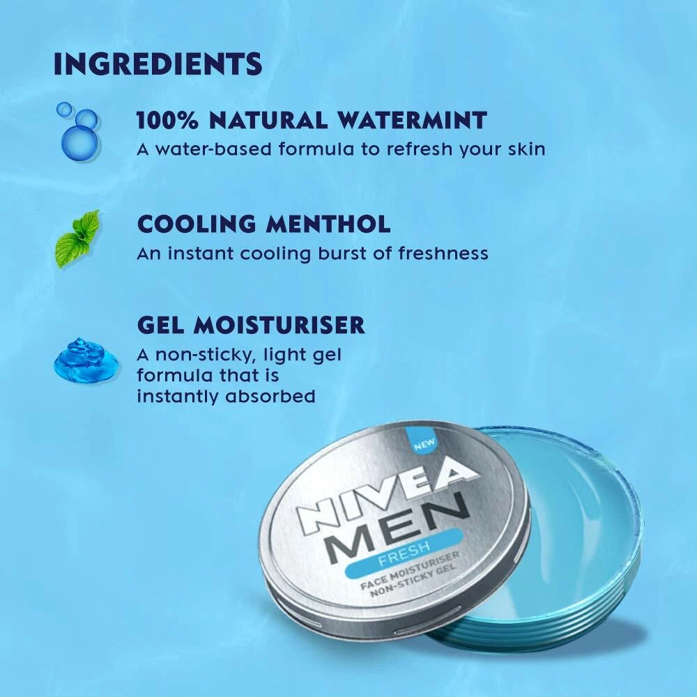 NIVEA Men Fresh Face Moisturizer Gel , Non Sticky &amp; Light  Moisturization , 30 ml | eBay