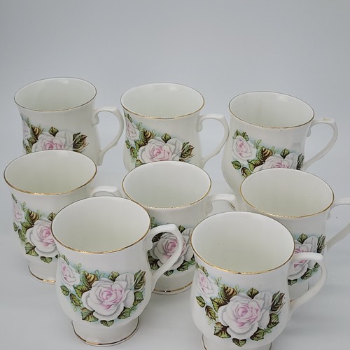 ♻️ Vintage Hitkari Potteries 8-Mugs Bone China Delicate Floral (Made in India #5 - Picture 2 of 6