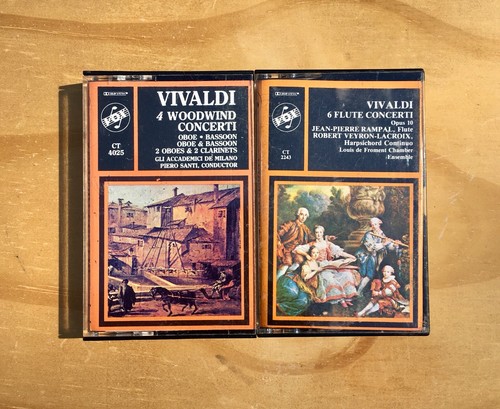 Vivaldi 4 Woodwind Concerti & 6 Flute Concerti Cassette Tapes by Vox Vtg. & Rare