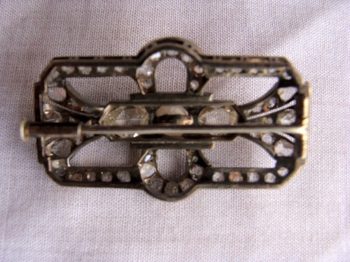 RARE GEORGIAN 18K WHITE GOLD & ROSE CUT DIAMOND & PEARL BROOCH - Picture 9 of 9