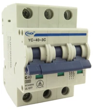 YuCo YC-40-3C Miniature Din Rail Circuit Breaker C-Curve 40-Amp 3P 480VAC 220VDC