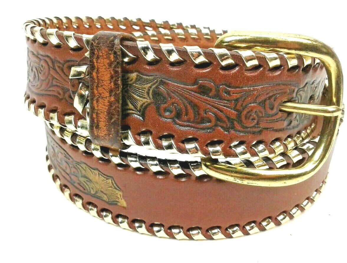 Nocona Western Style Stamped Tooled Leather Belt Mens Womens  display picture 1