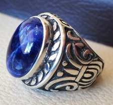 Mens Sodalite Gemstone 925 Sterling Silver Ottoman Handmade Turkish Rings MR#348